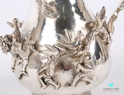 null Pitcher in silver plated bronze piriform with decoration in high relief and...