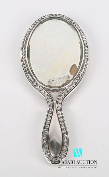 null Silver hand face with a medallion-shaped beveled glass, the border is hemmed...