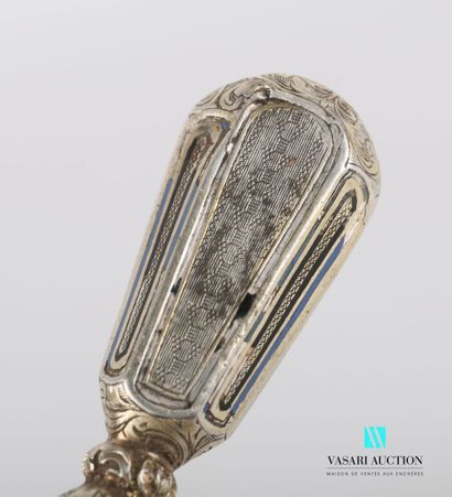 null Stamped, the silver handle of baluster shape with square sections decorated...