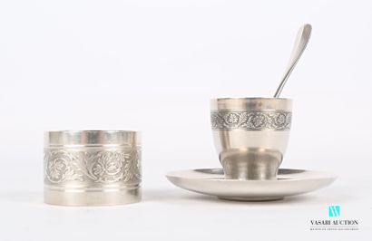 null Set of silver plated metal decorated with foliage on an amatized background...