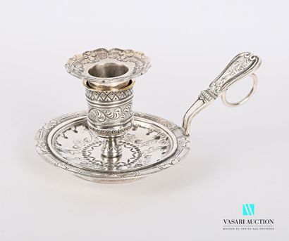 null Candlestick with hand out of silver plated bronze, the basin with decoration...