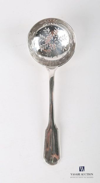 null Silver sprinkling spoon, the handle with contours decorated with nets, the round...