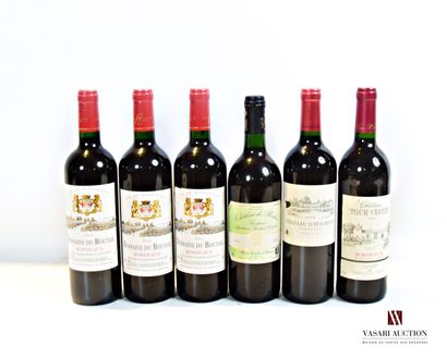 null Lot de 6 blles comprenant :		

3 bouteilles	DOMAINE DU BOUTAIL	Bordeaux	

	1...