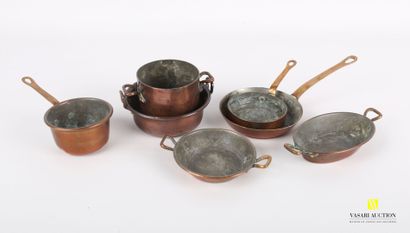 null Copper doll service including two pans, a cassserole, a pot, two dishes and...