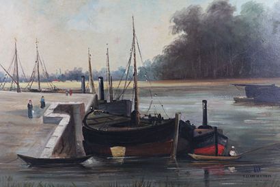 null H. DE CHARLES Ilès (XIXth - XXth century)

Boats moored on the river

Oil on...