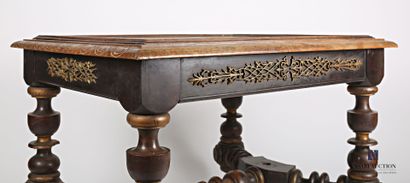null Table in molded and carved natural wood, the rectangular tray, the edge partly...