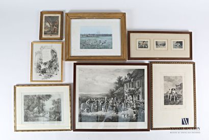 null Lot including seven framed pieces such as a reproduction after Henri Martin...