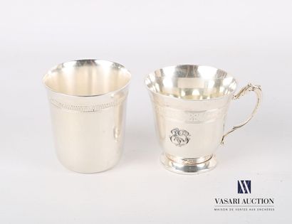 null Lot in silver plated metal including a timbale of truncated cone shape, the...