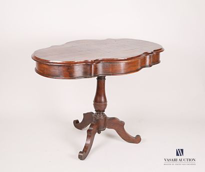 null Pedestal table in natural wood, the tray of violonnée form rests on a baluster...