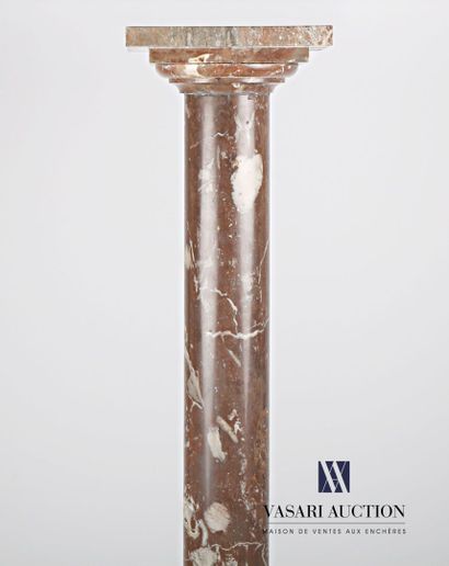 null Red marble sellette standing on a square base, the columnar shaft standing on...