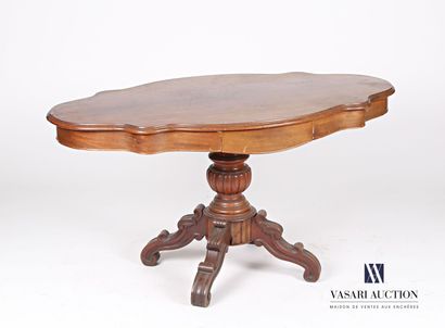 null Table pedestal in mahogany veneer, the tray of violin shape, it opens with two...