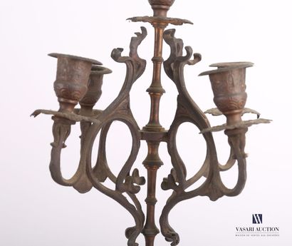 null Marble and regule mantel set including a clock and two candelabras, the clock...