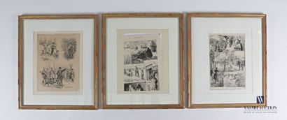 null Suite of three framed newspaper pages such as L'Univers illustré (29-10-1892)...