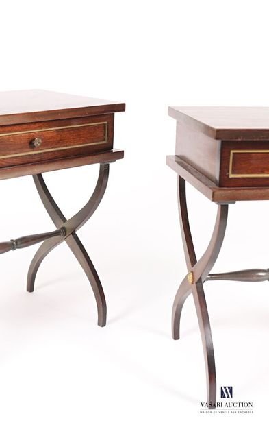 null Pair of bedside tables in veneer, the rectangular tray, it opens with a drawer...