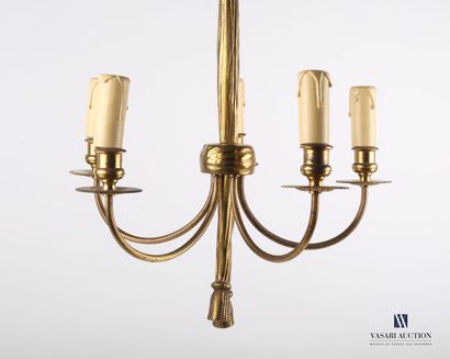 null Bronze chandelier with five lights, the shaft simulating a draped column surmounted...
