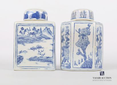 null ASIA

Two covered bottles in white/blue porcelain, one with a rectangular body...