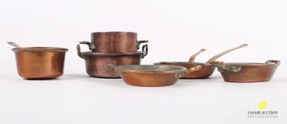 null Copper doll service including two pans, a cassserole, a pot, two dishes and...