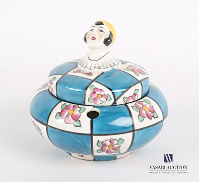 null LIMOGES

Porcelain inkwell of round form with polychrome decoration of squares...