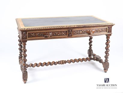 null Flat desk in molded and carved natural wood, the tray of rectangular shape darkened...