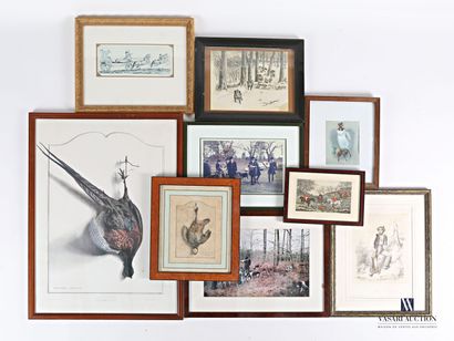 null Lot including nine framed pieces such as a reproduction after Traviès The common...