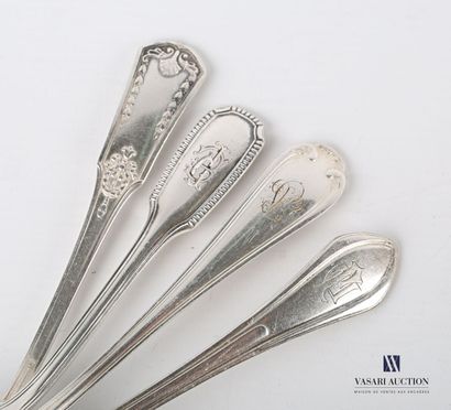 null Set of four silver plated flatware, the first one decorated with fillets ending...