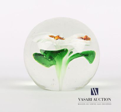 null Boule sulfure en verre moulé à décor d'une fleur et deux insectes dans la masse

(infimes...