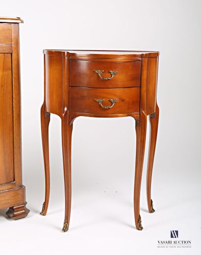 null Set of two bedside tables, the first one in molded cherry wood, the half-moon...