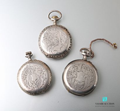 null Lot of three silver pocket watches, the hours in Roman numerals and Arabic for...