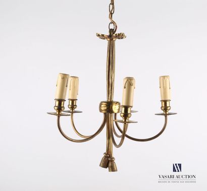 null Bronze chandelier with five lights, the shaft simulating a draped column surmounted...
