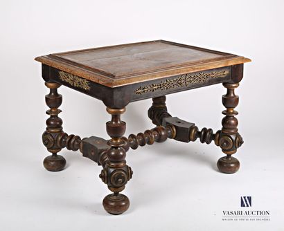 null Table in molded and carved natural wood, the rectangular tray, the edge partly...