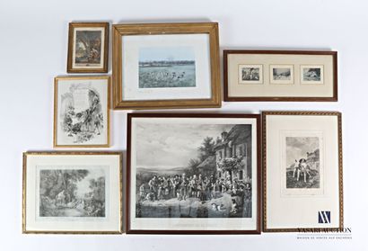 null Lot including seven framed pieces such as a reproduction after Henri Martin...