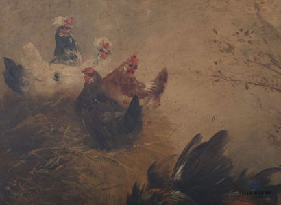 null École du XIXème siècle

Combat de coqs

Huile sur toile

Signée en bas à gauche

(trous,...
