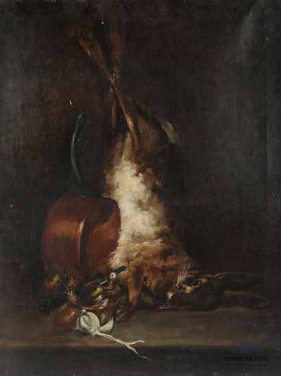 null ROUSSEAU Jean-Jacques (1861-1911) 

Still life with a hare

Oil on canvas

Signed...