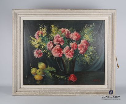 null C.RENE- PAYEN (XIX-XXème siècle)

Nature morte au bouquet de mimosas et citrons

Huile...