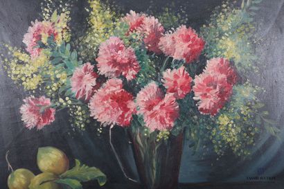 null C.RENE- PAYEN (XIX-XXème siècle)

Nature morte au bouquet de mimosas et citrons

Huile...