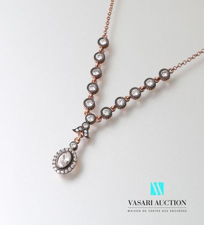 null Necklace neglected in silver coppered 925 thousandths supporting two lines set...