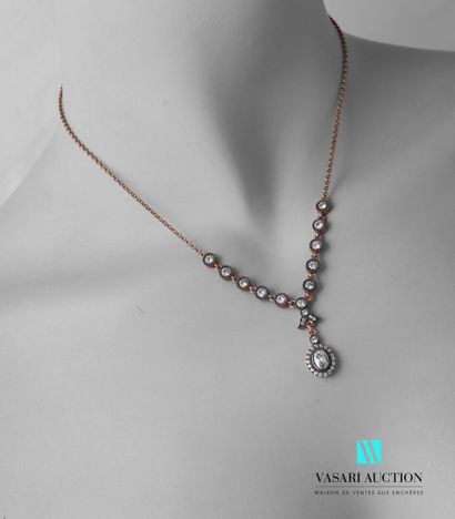 null Necklace neglected in silver coppered 925 thousandths supporting two lines set...