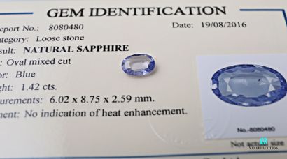 null Saphir de taille ovale calibrant 1,42 carats accompagné de son certificat n°...