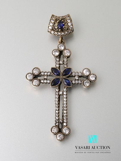 null Cross in silver 925 thousandth and bronze, the openwork arms set with zirconium...