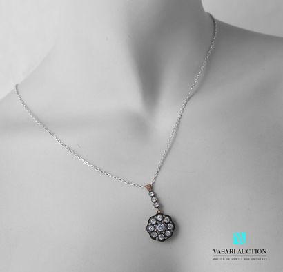 null Copper-plated silver pendant of rosette form with polylobed edges set with a...