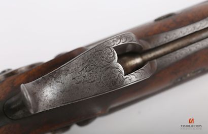 null Pistol-rifle of vénerie with percussion, double barrel Damas of 47 cm gauge...