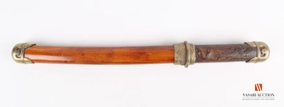 null Wakizashi, engraved blade of 27,5 cm, with brass habaki, exotic wood handle...