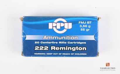 null cartouches PPU calibre 222 Remington, 3 boites contenant 47 munitions manufacturées...