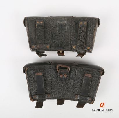 null Pair of German cartridge belts model 1933, black grained leather, wear, missing...