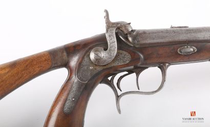 null Pistol-rifle of vénerie with percussion, double barrel Damas of 47 cm gauge...