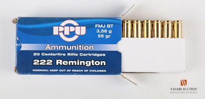 null cartouches PPU calibre 222 Remington, 3 boites contenant 47 munitions manufacturées...