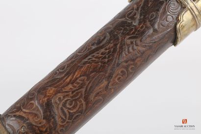null Wakizashi, lame gravée de 27,5 cm, avec habaki laiton, poignée bois exotique...