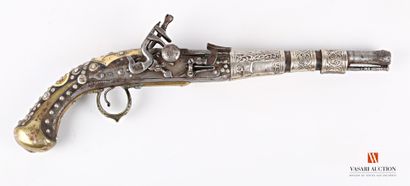 null Pistolet à silex, canon à pans puis rond de 31 cm, poinçonné et tromblonné à...