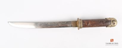 null Wakizashi, engraved blade of 27,5 cm, with brass habaki, exotic wood handle...