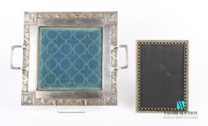 null Lot including a silver plated square tray, the edges hemmed with a frieze of...